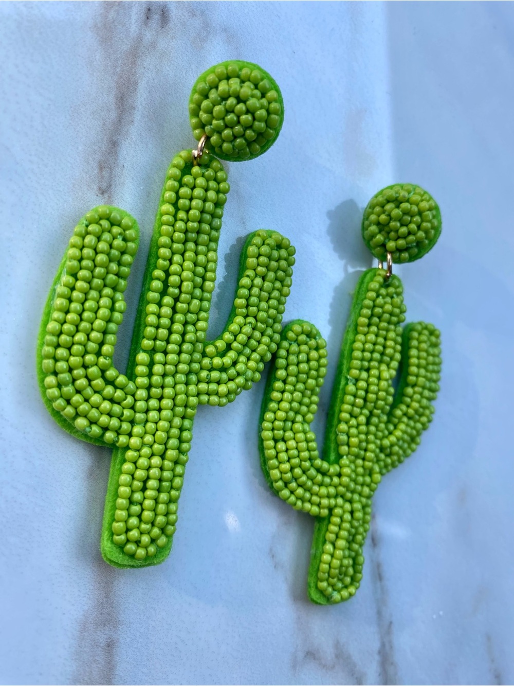 Lime Green Felt Cactus Beaded Earrings